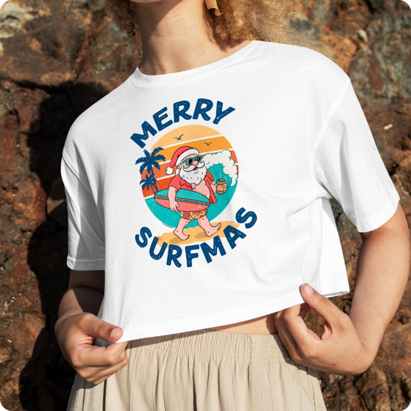 Merry Surfmas Christmas Crop Tee Thumbnail