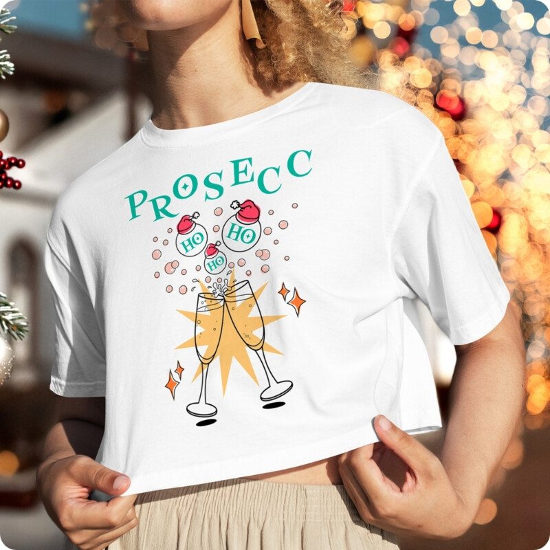 Prosecc-Ho-Ho-Ho Women's Christmas Crop Tee Thumbnail